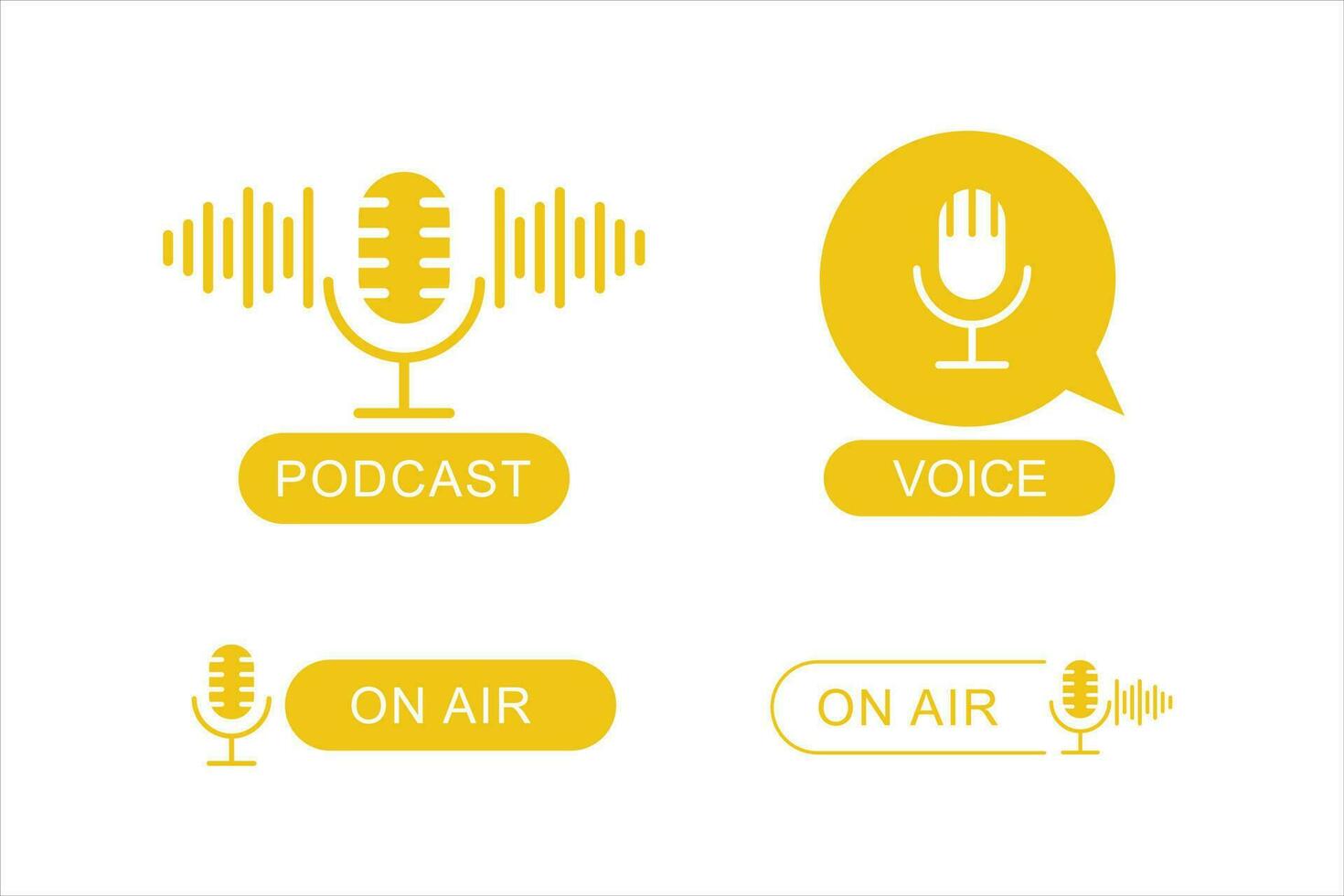 uppsättning av podcast och radio logotyp design vektor