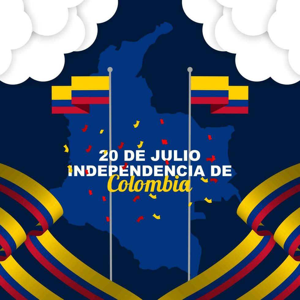 design av colombia oberoende dag på 20:e juli, firande hälsning baner med flagga dekoration vektor