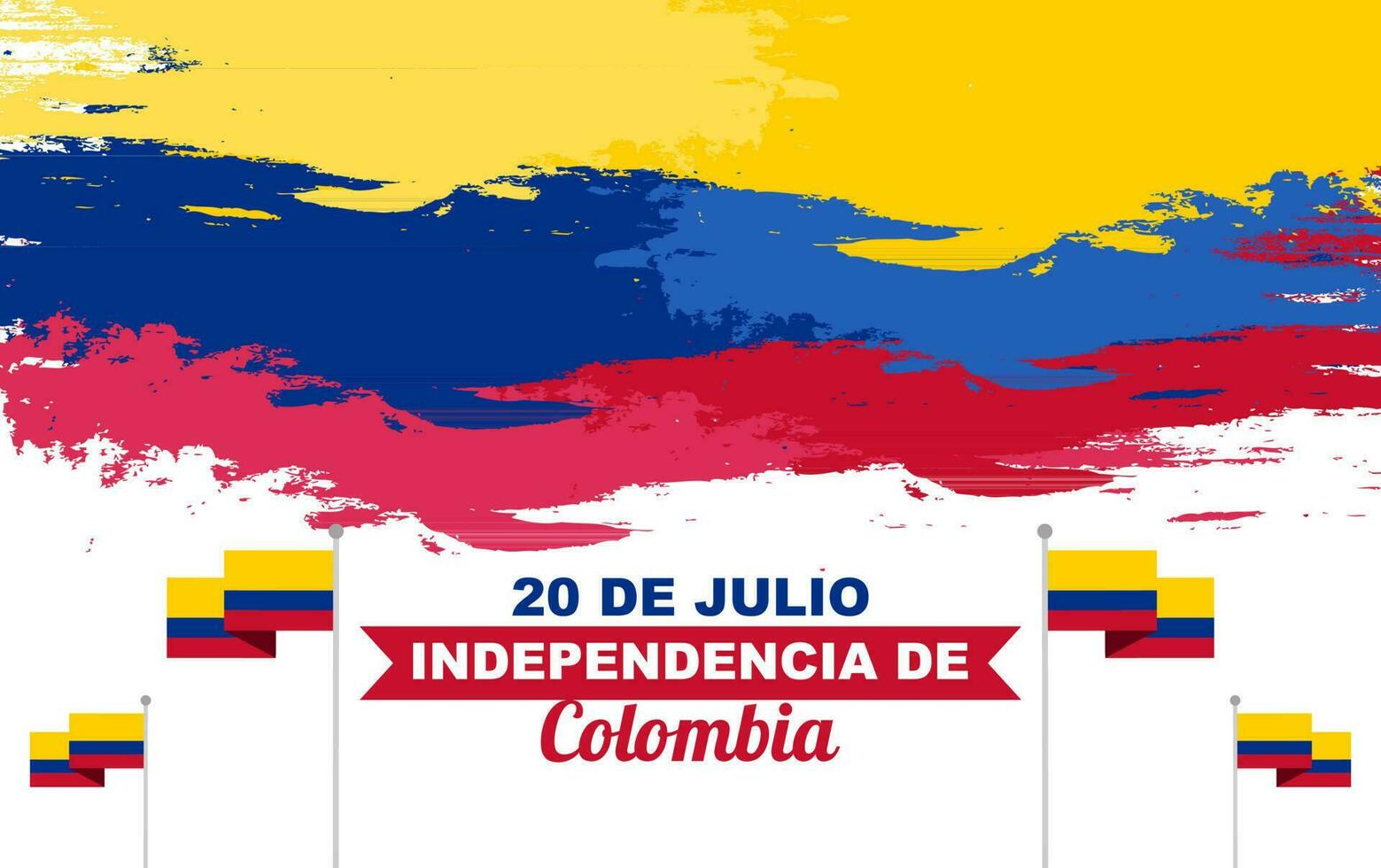 design av colombia oberoende dag på 20:e juli, firande hälsning affisch med flagga dekoration i borsta stroke stil vektor