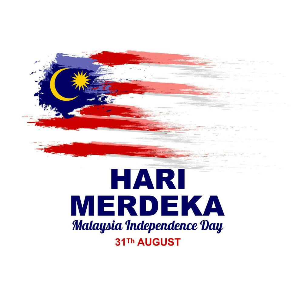 glücklich Malaysia Unabhängigkeit Tag Gruß Karte, auf 31 August, mit abstrakt Malaysia Flagge Dekoration Rau Bürste Textur Stil vektor