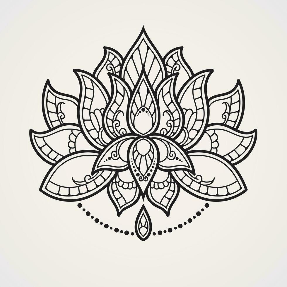 skön lotus blomma mandala. lämplig för henna, tatueringar, foton, färg böcker. islam, hindu, buddha, Indien, Pakistan, kinesiska, arab vektor