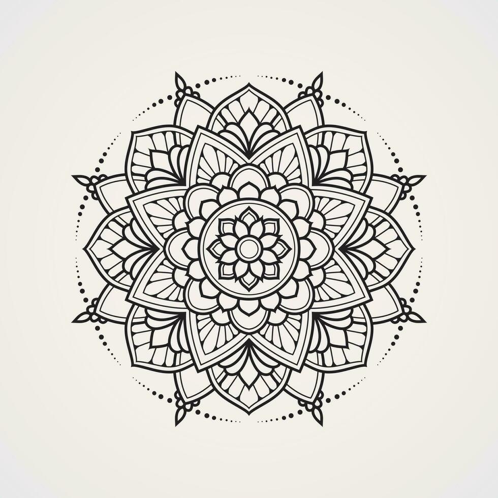 symmetrisk mandala med tät ornament. lämplig för henna, tatueringar, foton, färg böcker. islam, hindu, buddha, Indien, Pakistan, kinesiska, arab vektor