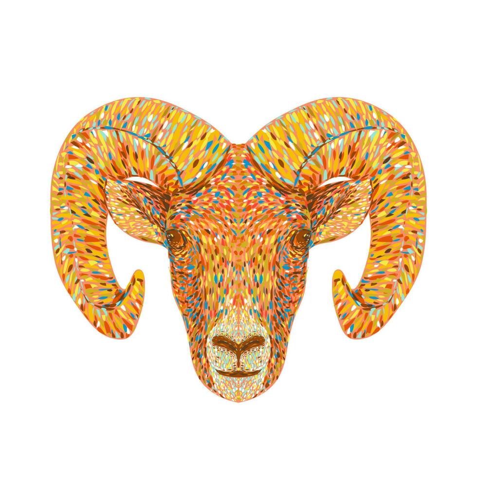 großes Horn Schaf oder RAM Kopf Vorderseite Aussicht pointillistisch Impressionist Pop Kunst Stil vektor