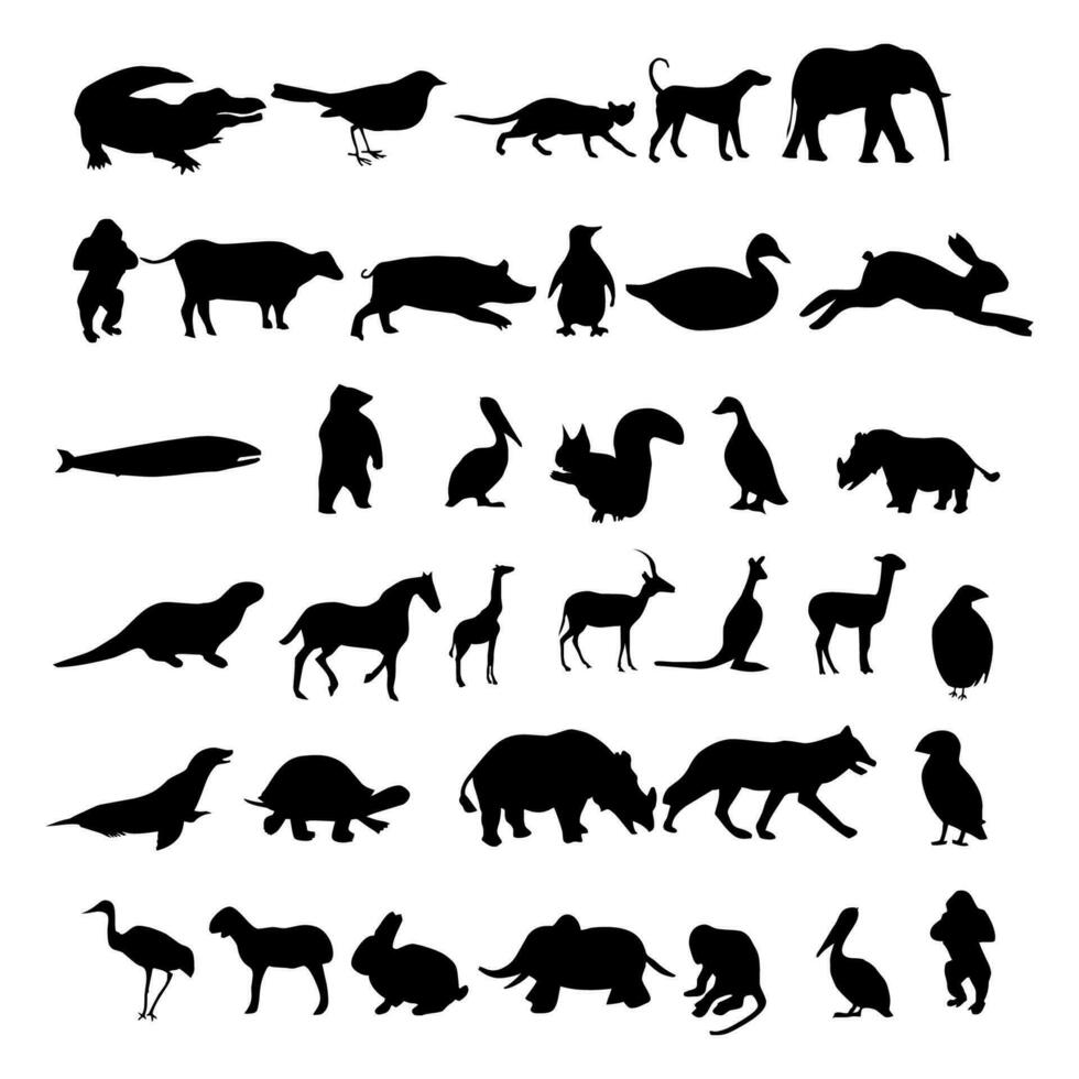 samling av djur- silhuetter. bruka djur silhuetter samling. vild djur uppsättning. uppsättning av silhuetter av annorlunda djur. fri vektor illustration.