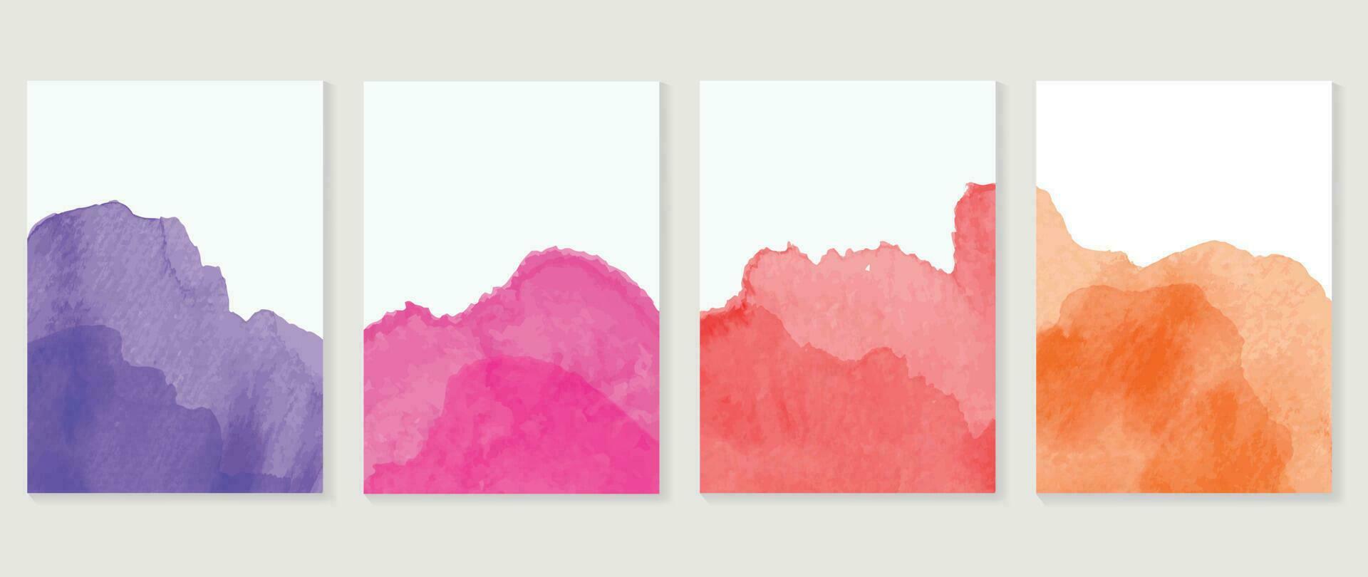 Aquarell Kunst Hintergrund Startseite Vorlage Satz. Hintergrund Design mit Farbe Bürste, Rosa, lila, Rot, Orange Farbe, Bürste Schlaganfall. abstrakt Illustration zum Drucke, Mauer Kunst und Einladung Karte, Banner. vektor