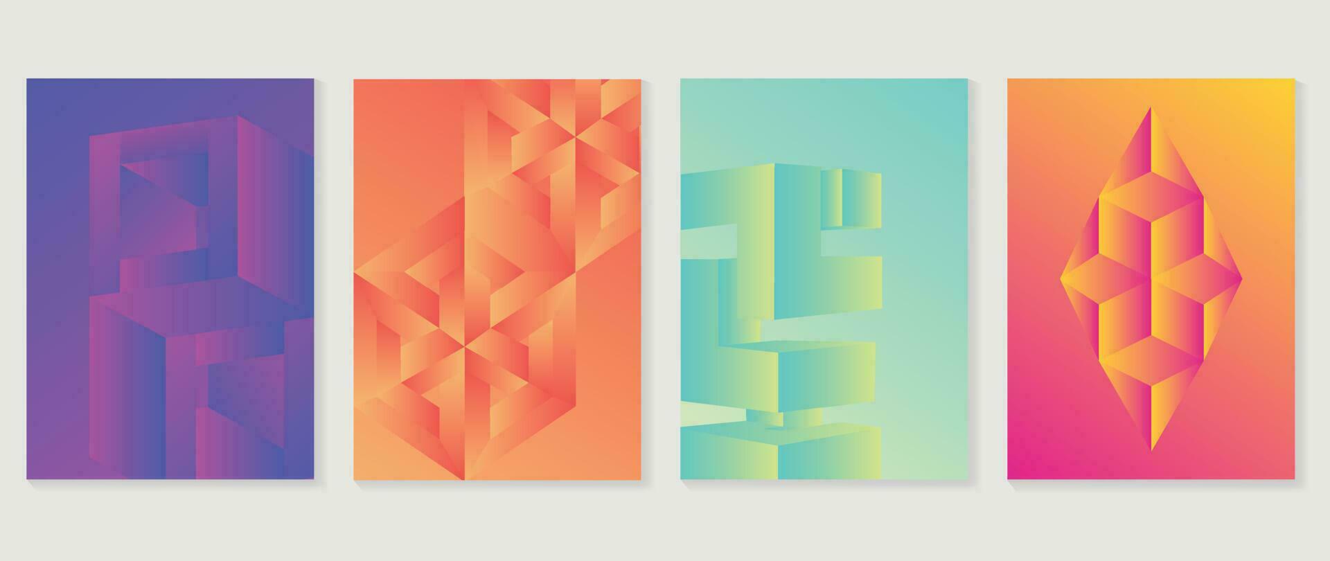 abstrakt Gradient Hintergrund Vektor Satz. minimalistisch Stil Startseite Vorlage mit beschwingt Perspektive 3d geometrisch Prisma Formen Sammlung. Ideal Design zum Sozial Medien, Poster, Abdeckung, Banner, Flyer.