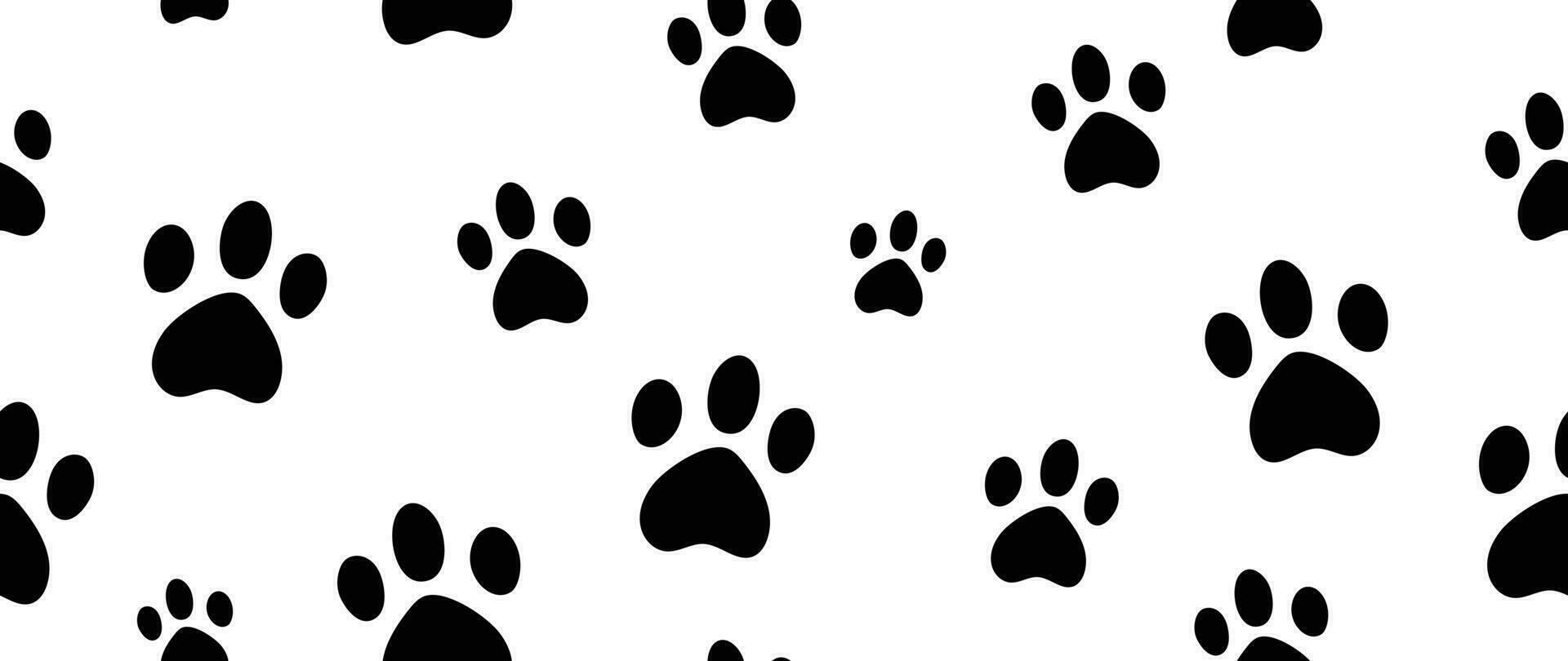 Hund Pfote Fußabdrücke Hintergrund Vektor. Hand gezeichnet Tier, Haustier, Katze Pfote Silhouette Muster, Kätzchen, Hündchen gehen. Schritte Illustration Design zum Stoff, dekorativ, Aufkleber, Hintergrund, Kinder vektor