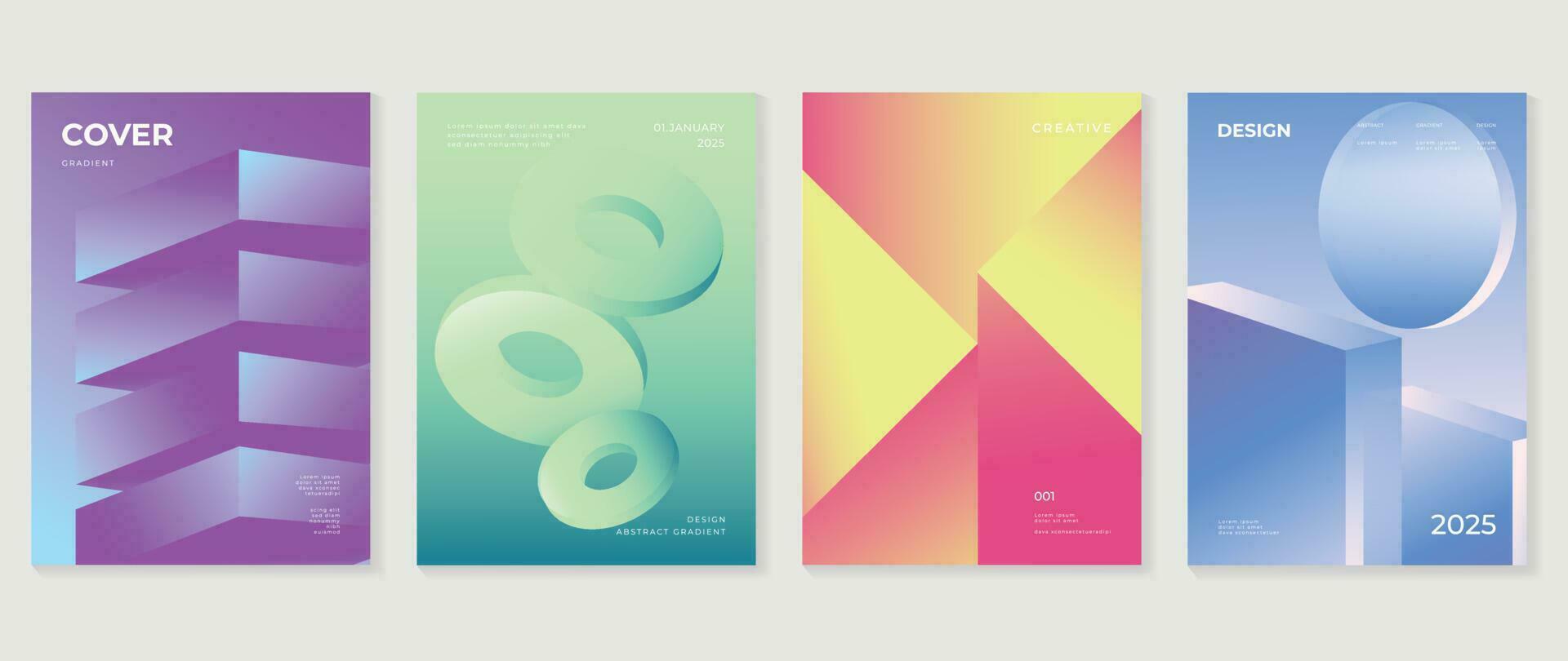 abstrakt Gradient Hintergrund Vektor Satz. minimalistisch Stil Startseite Vorlage mit beschwingt Perspektive 3d geometrisch Prisma Formen Sammlung. Ideal Design zum Sozial Medien, Poster, Abdeckung, Banner, Flyer.