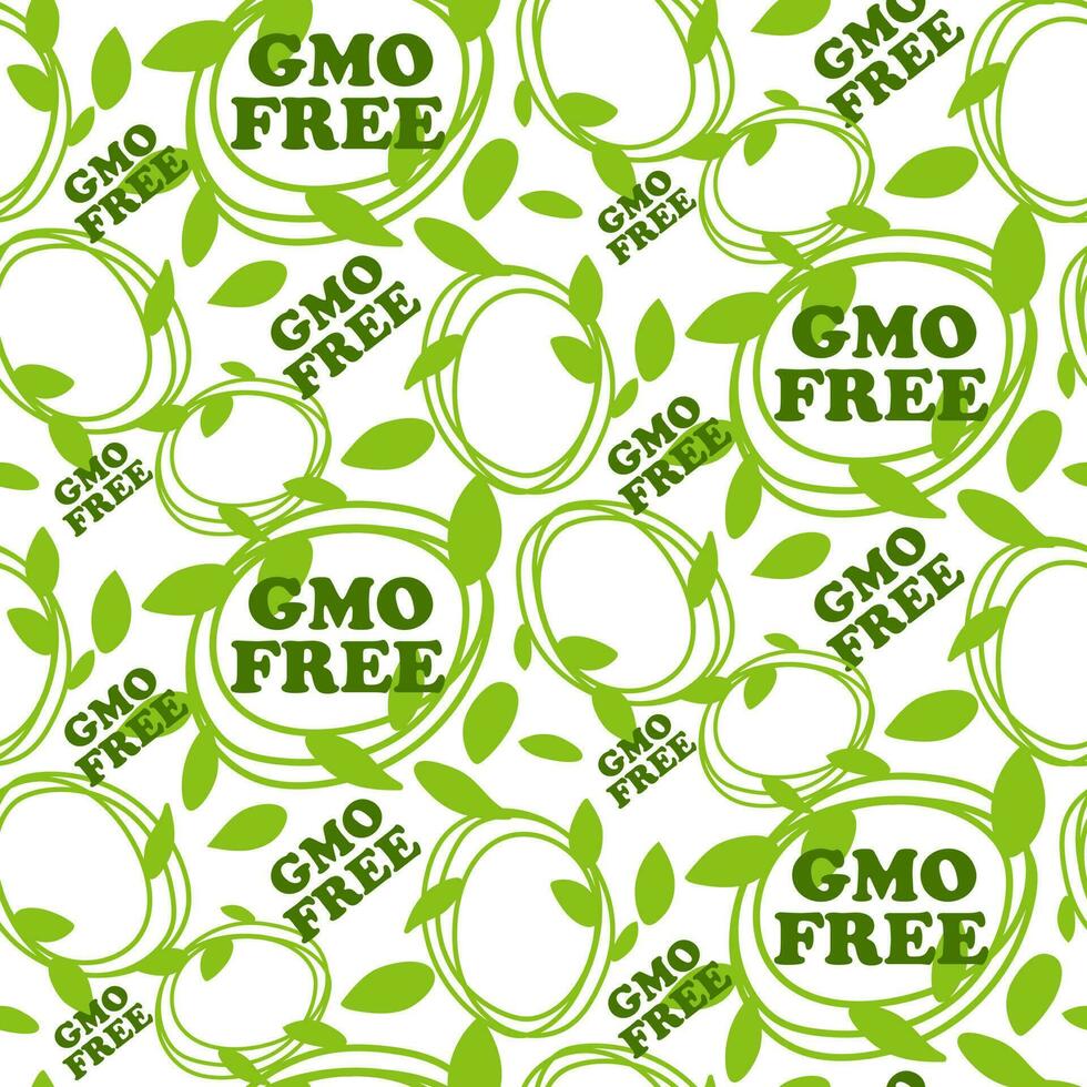 sömlös vektor mönster gmo fri. icke-gmo, organisk, miljövänlig, rena, naturlig Produkter. Färg illustration, nyanser av grön. utskrift på textilier och papper, för affischer, förpackning av varor