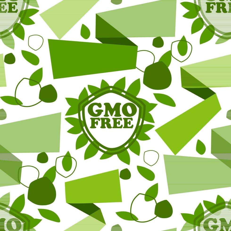 sömlös vektor mönster gmo fri. icke-gmo, organisk, miljövänlig, rena, naturlig Produkter. Färg illustration, nyanser av grön. utskrift på textilier och papper, för affischer, förpackning av varor