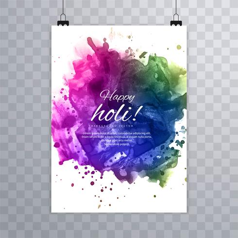 Glad holi festival.holi broschyr stänk färgglada akvareller ba vektor