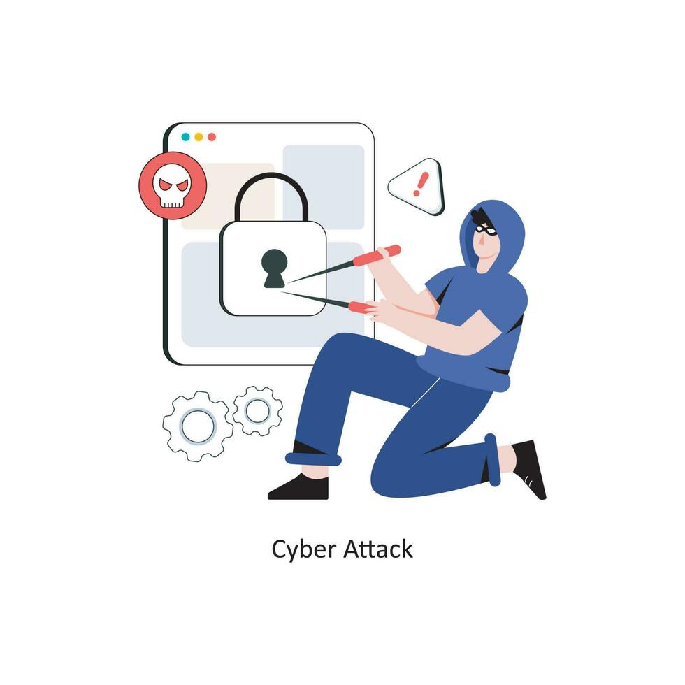 Cyber Attacke eben Stil Design Vektor Illustration. Lager Illustration