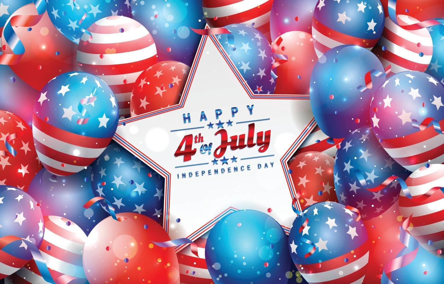 glücklicher 4. Juli Hintergrund mit Stern und Luftballons vektor