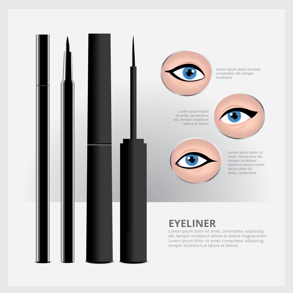 eyelinerförpackning med typer av ögonmakeup vektor