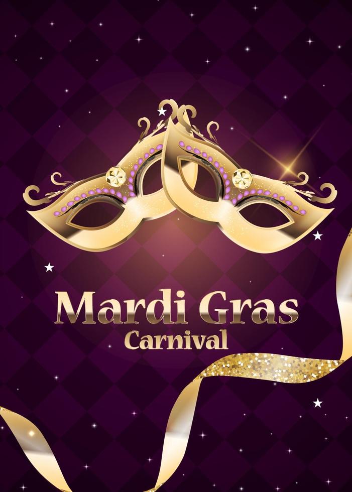 mardi gras carnaval bakgrund traditionell mask med fjädrar och konfetti för fesival och maskerad och paradmall för designinbjudan orflyer eller poste och banners vektor