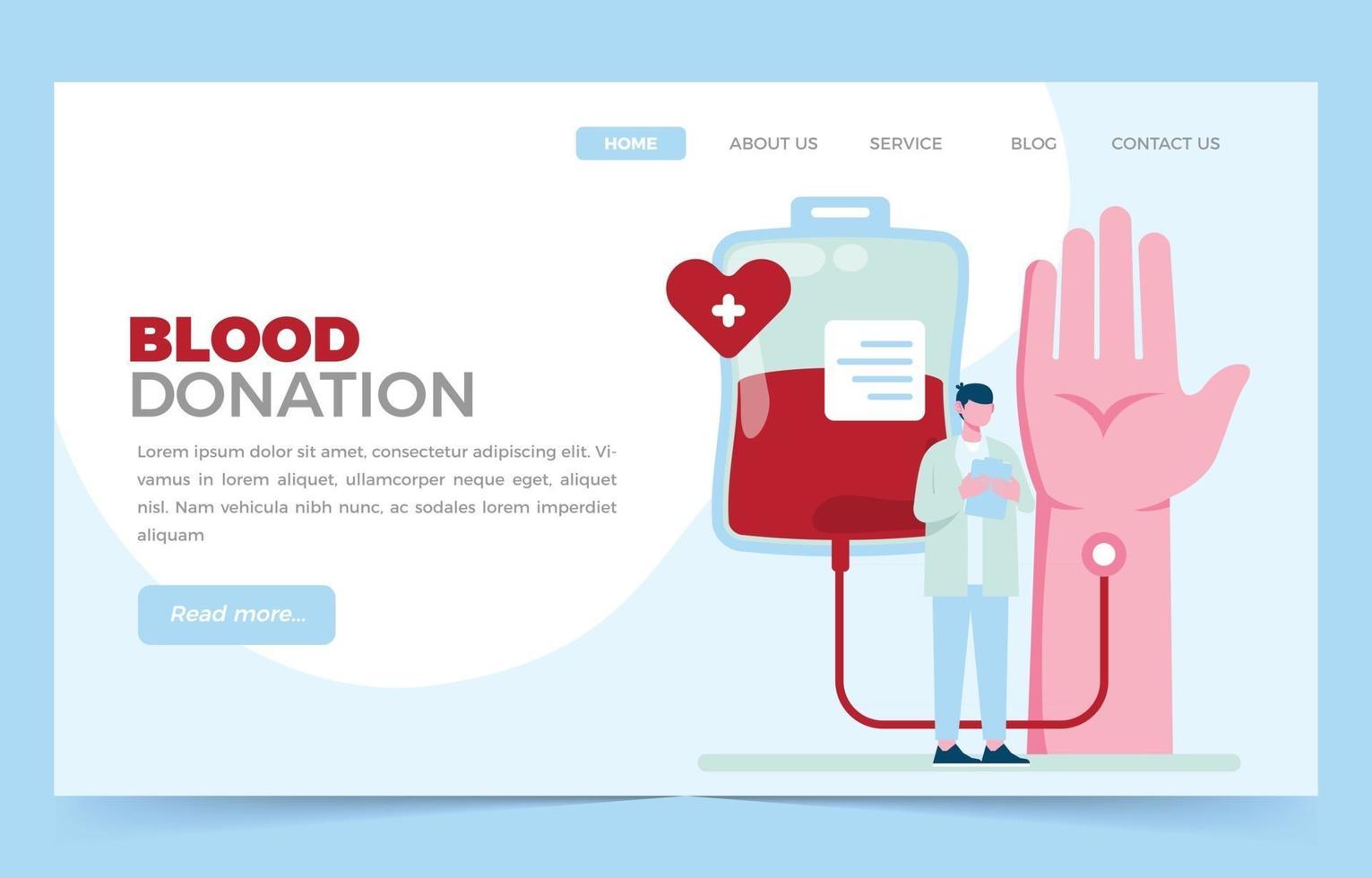 Blutspenden-Landingpage mit Arzt und Blutspender vektor