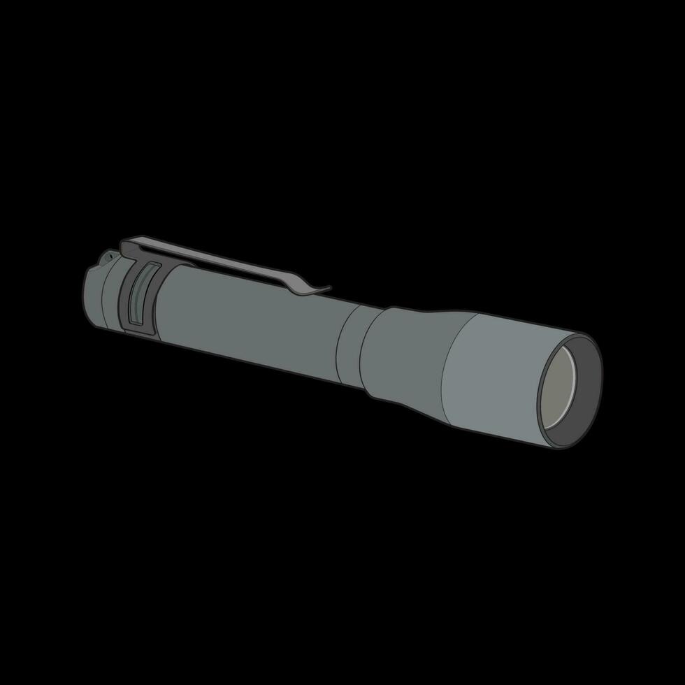 Taschenlampe von Licht Vektor eben Symbol. Taschenlampe Beleuchtung mit Scheinwerfer oder blinken. Illustration von blinkt Licht Laterne isoliert auf schwarz Hintergrund. Vektor Illustration, eps 10.