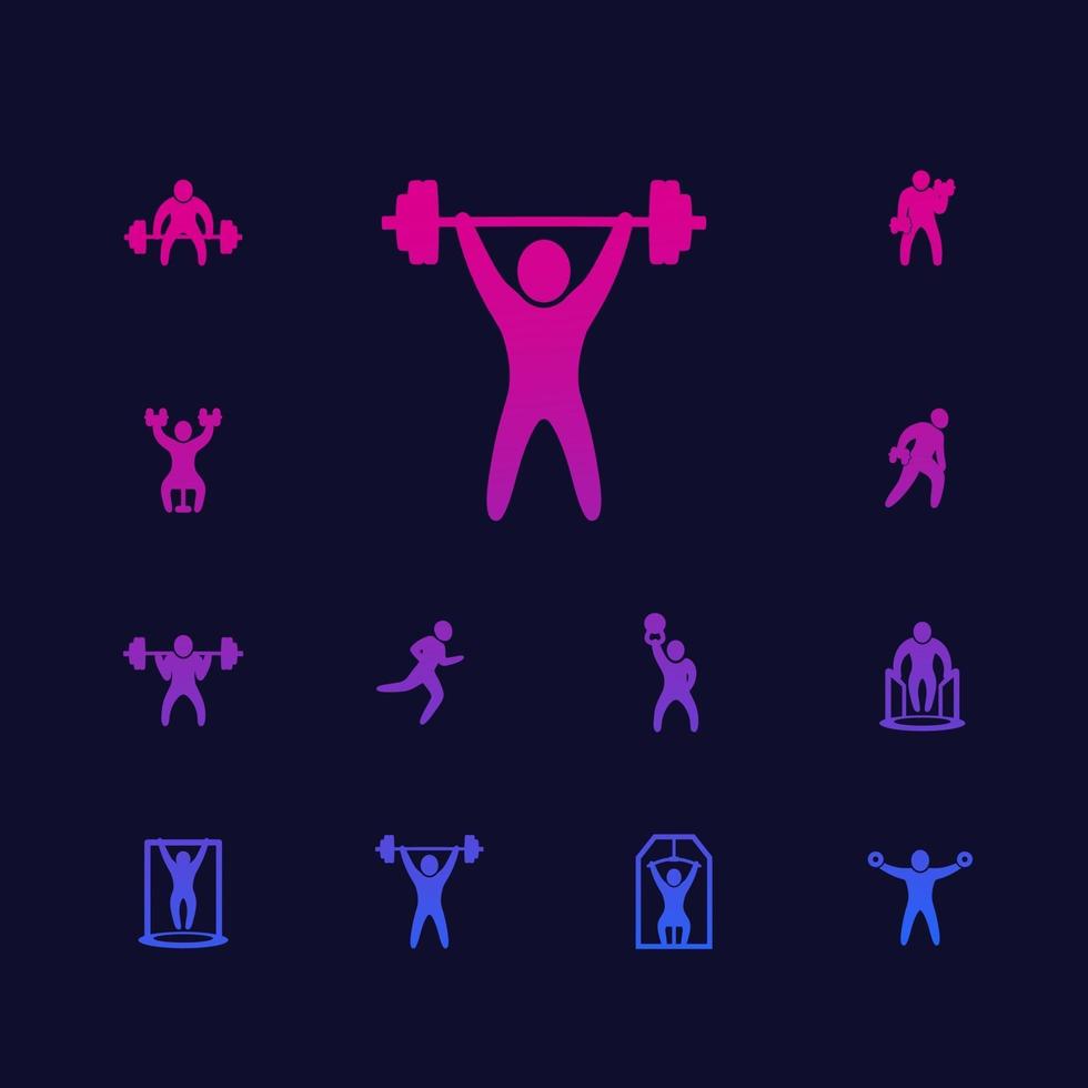 Fitness-Fitness-Übungen und Workout-Symbole vektor