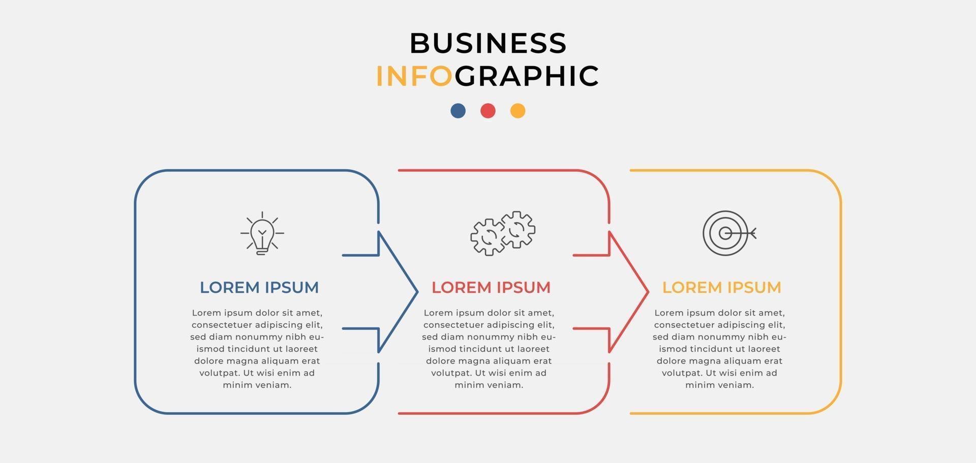 Vektor-Infografik-Design-Geschäftsvorlage mit Symbolen und 3 drei Optionen oder Schritten kann für Prozessdiagrammpräsentationen verwendet werden vektor