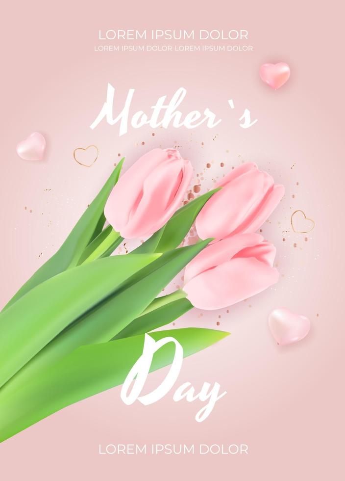 glückliche Muttertagskarte mit realistischen Tulpenblumen vektor