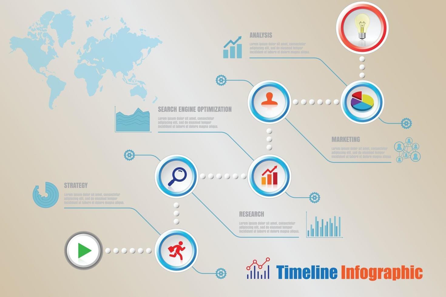 modern tidslinje infografisk med 5 steg cirkel utformad för mall broschyr diagram planering presentation process webbsidor arbetsflöde vektorillustration vektor