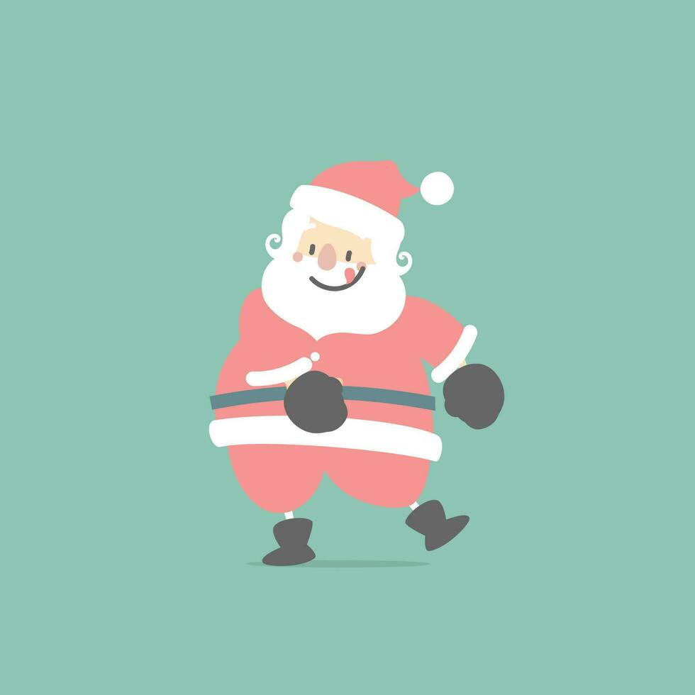 fröhlich Weihnachten und glücklich Neu Jahr mit süß Santa claus im das Winter Jahreszeit Grün Hintergrund, eben Vektor Illustration Karikatur Charakter Kostüm Design