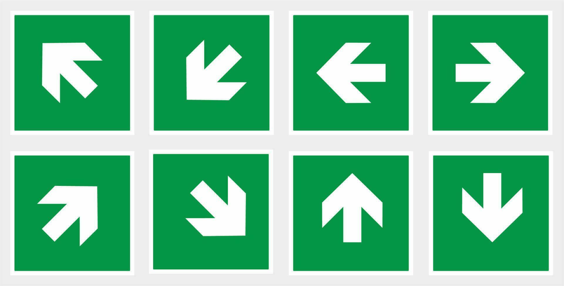 Sicherheit Zeichen Notfall Ausfahrt Stufen. Platz Ausfahrt. Pfeil Ausfahrt Hintergrund grün. vektor