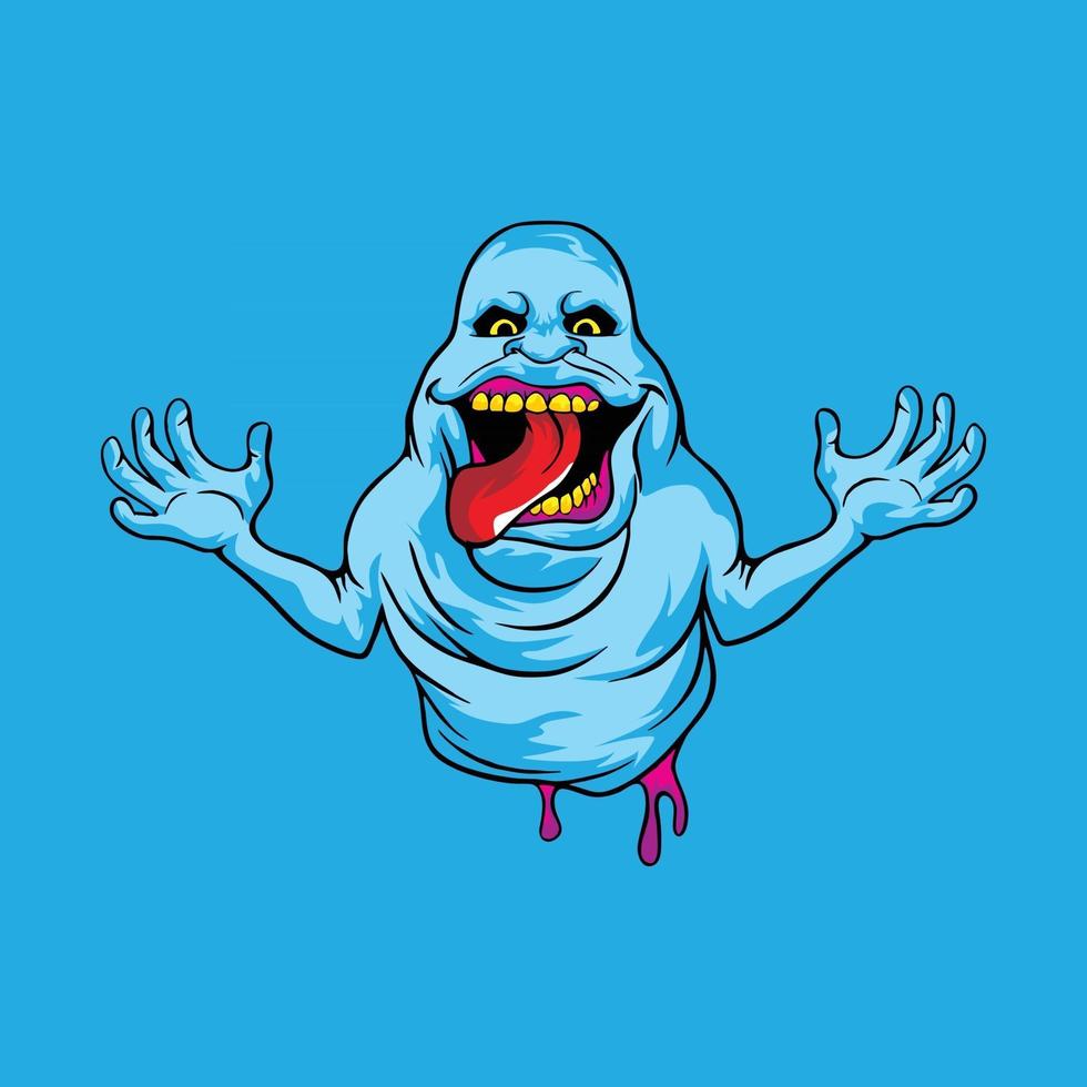 skrämmande blå spöke t-shirt design vektor