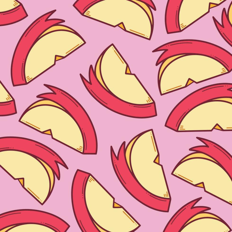 skivad äpple med söt kanin skära vektor illustration isolerat på fyrkant rosa bakgrund. enkel platt skisse tecknad serie konst styled frukt teckning.