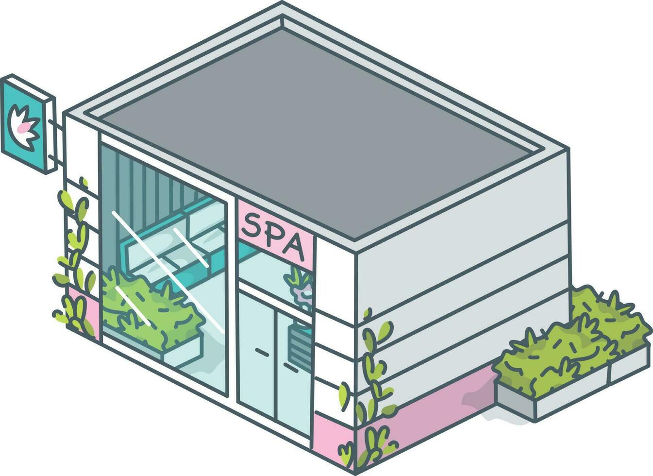 isometrisch Spa Gebäude. isometrisch Illustration von ein Geschäft Gebäude. vektor