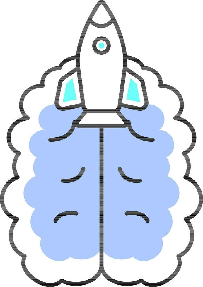 Gehirn mit Rakete Symbol im Blau und Weiß Farbe. vektor