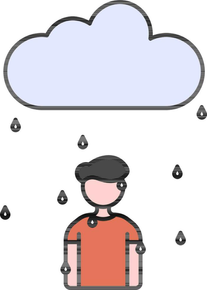 Mann unter Regen Wolke Symbol im Blau und Orange Farbe. vektor