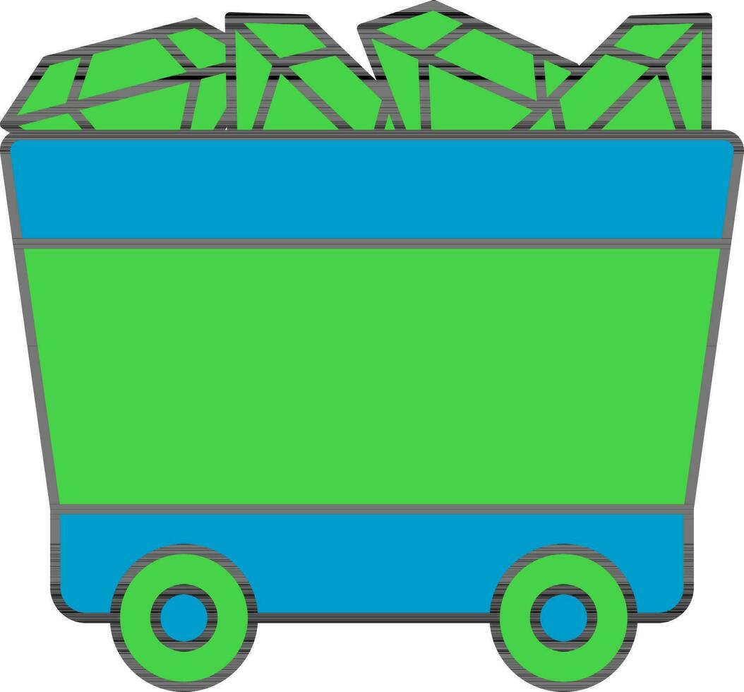 Grün und Blau Kohle Wagen Symbol im eben Stil. vektor