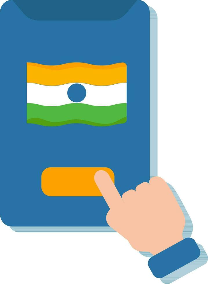 hand Rör indisk flagga i smartphone skärm färgrik ikon. vektor