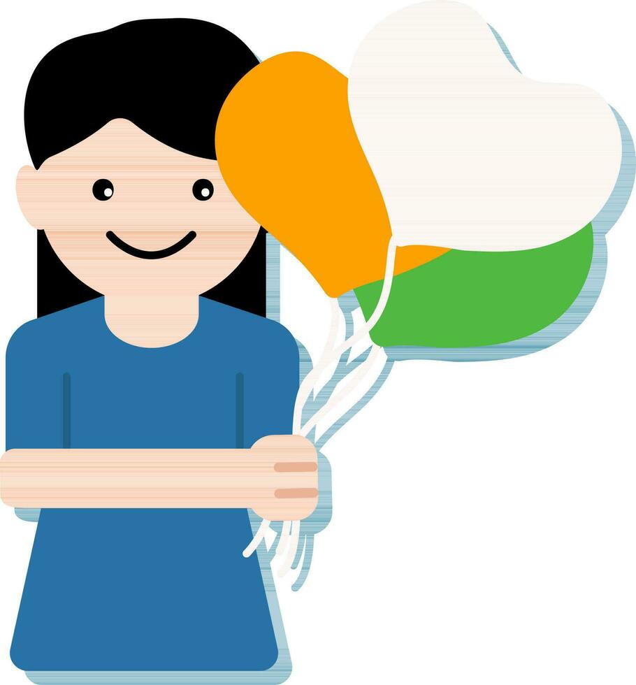 Lycklig ung flicka innehav tricolor ballonger ikon i platt stil. vektor