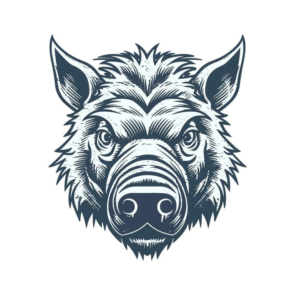 wild Schwein wütend Gesicht Logo mit zwei groß Stoßzähne Kommen oben von seine geschlossen Mund. Schwein Symbol Illustration Zeichnung. vektor