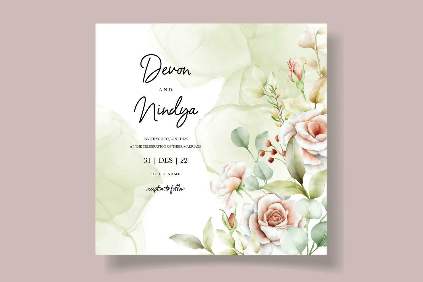 Hochzeit Einladung Karte mit schön Aquarell Rosen Dekoration vektor