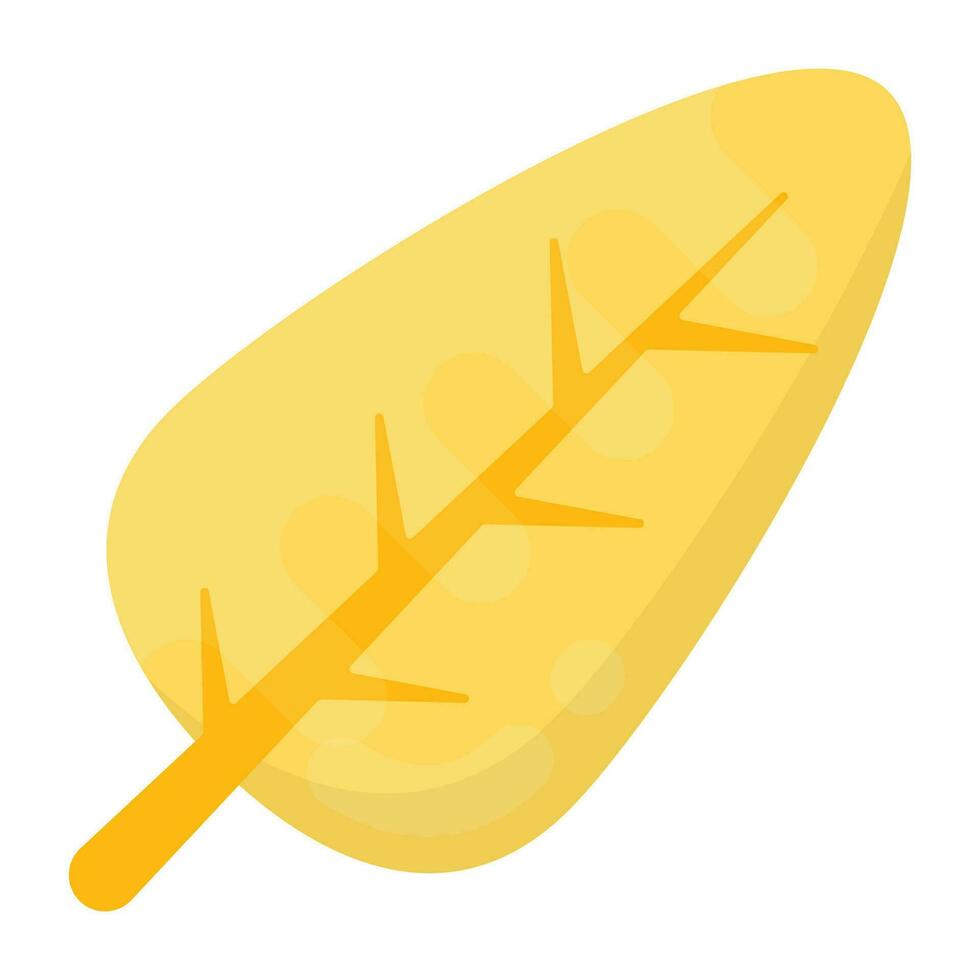 ein Gelb farbig trocken Blatt mit Venen auf das Kruste, diese ist ein Herbst Baum Blatt Symbol vektor