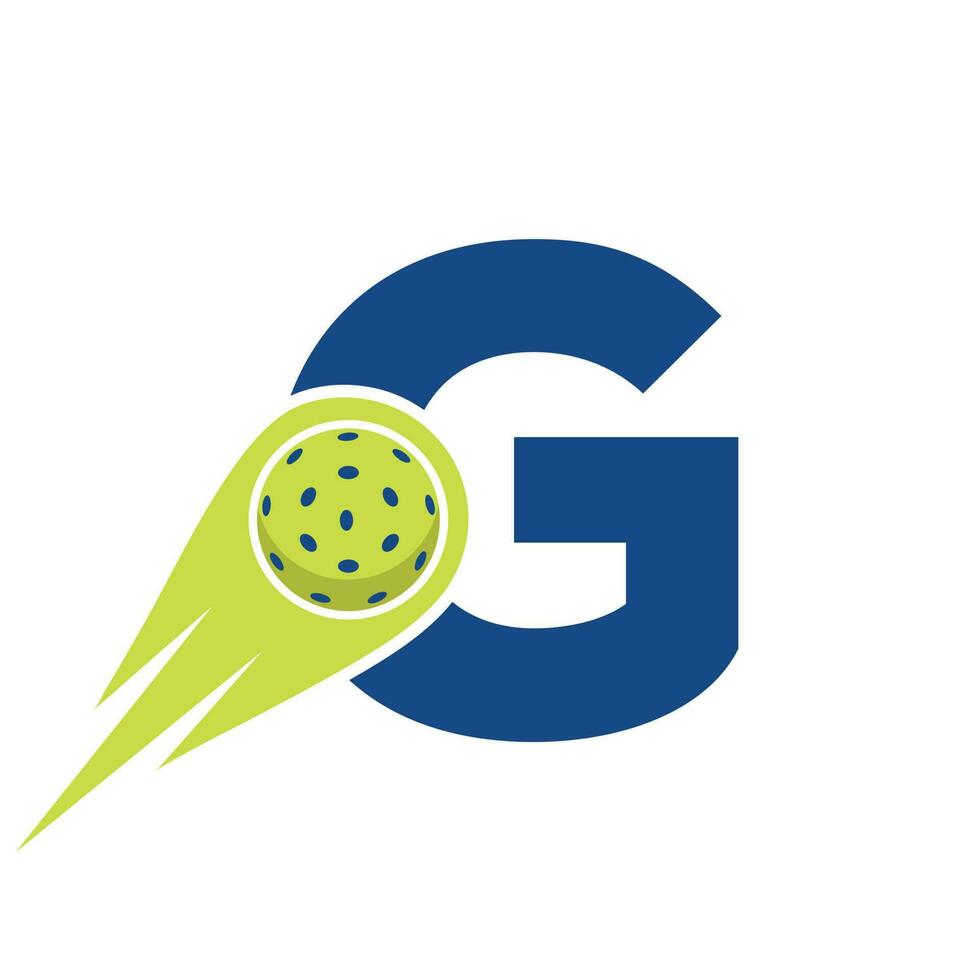 Initiale Brief G Pickleball Logo Konzept mit ziehen um Pickleball Symbol. Essiggurke Ball Logo Vektor Vorlage