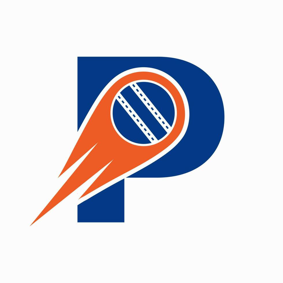 Brief p Kricket Logo Konzept mit ziehen um Ball Symbol zum Kricket Verein Symbol. Cricketspieler Zeichen vektor