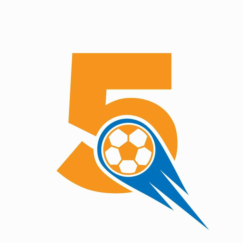 brev 5 fotboll logotyp begrepp med rör på sig fotboll ikon. fotboll logotyp mall vektor