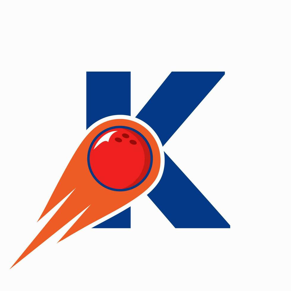 Brief k Bowling Logo. Bowling Ball Symbol mit rot ziehen um Ball Symbol vektor