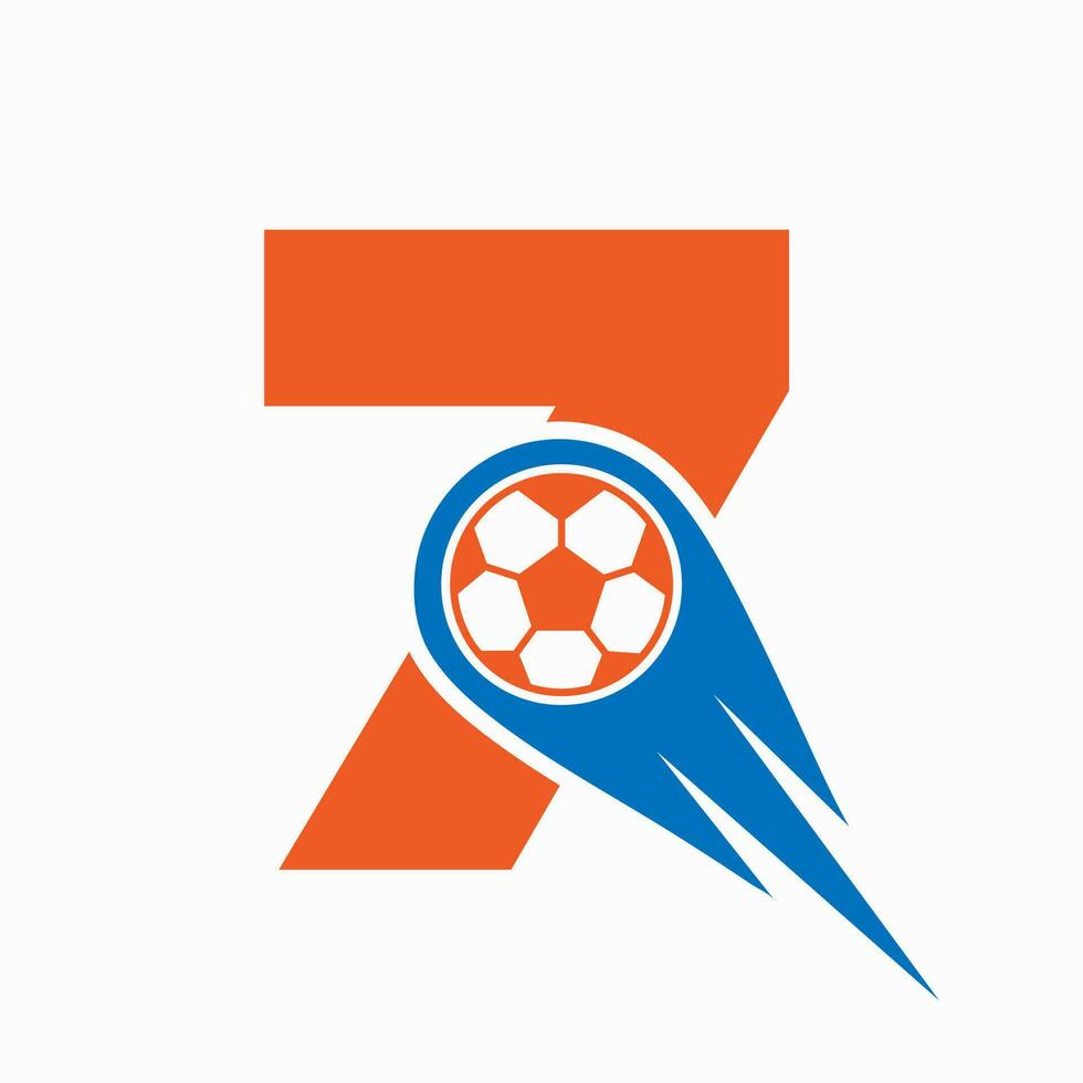 brev 7 fotboll logotyp begrepp med rör på sig fotboll ikon. fotboll logotyp mall vektor
