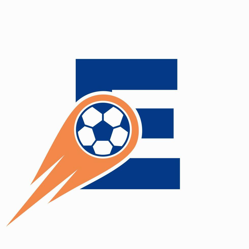 brev e fotboll logotyp begrepp med rör på sig fotboll ikon. fotboll logotyp mall vektor