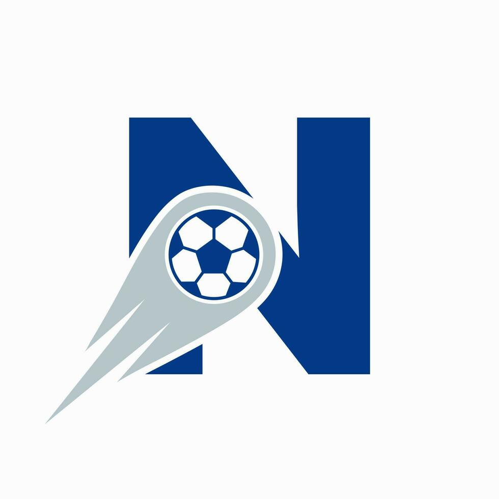 brev n fotboll logotyp begrepp med rör på sig fotboll ikon. fotboll logotyp mall vektor