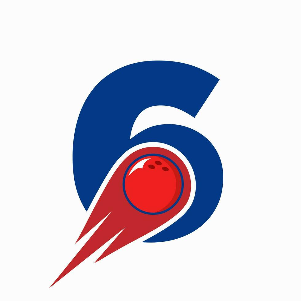 brev 6 bowling logotyp. bowling boll symbol med röd rör på sig boll ikon vektor