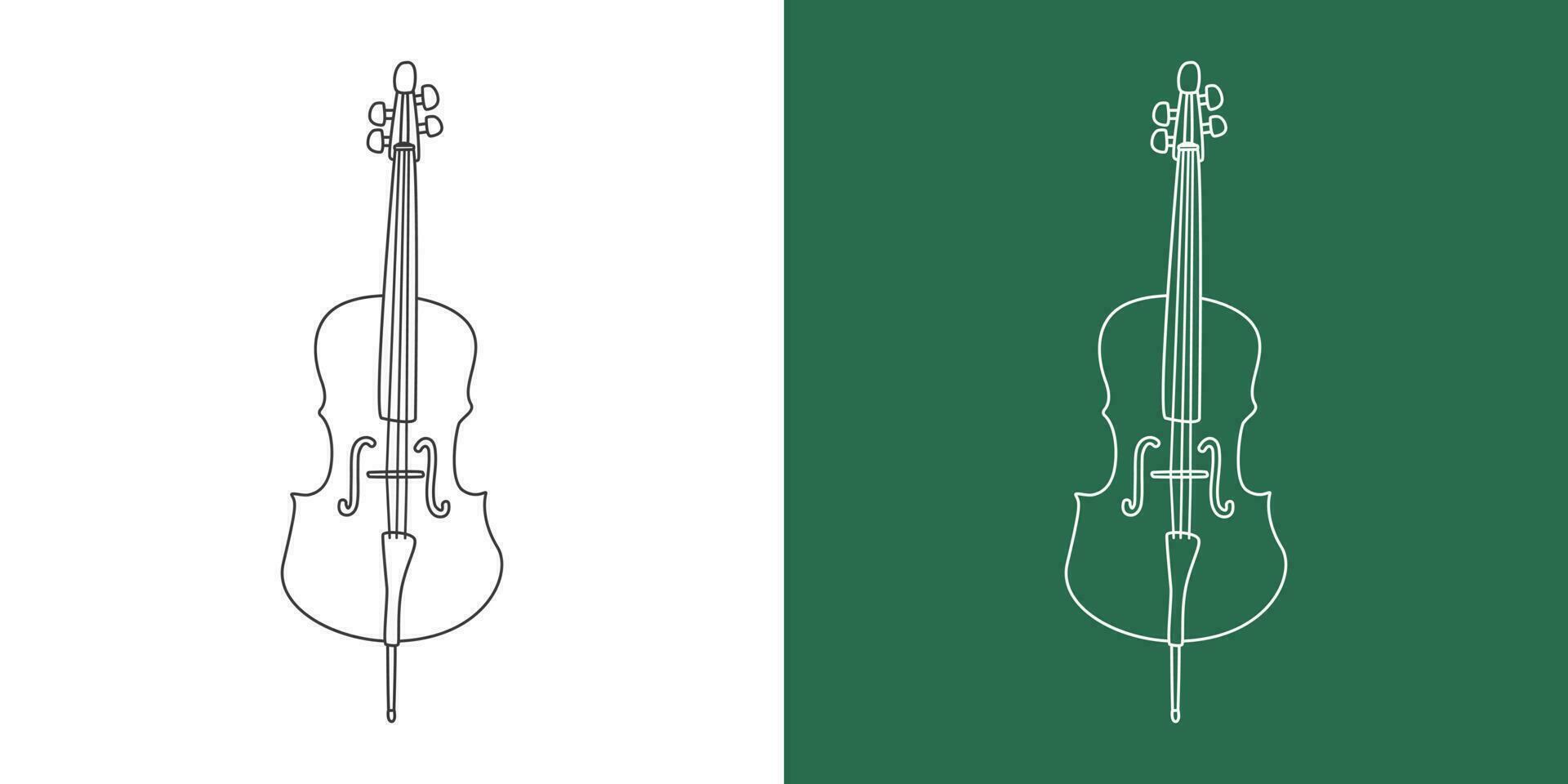 Cello Linie Zeichnung Karikatur Stil. Zeichenfolge Instrument Cello Clip Art Zeichnung im linear Stil isoliert auf Weiß und Tafel Hintergrund. Musical Instrument Clip Art Konzept, Vektor Design