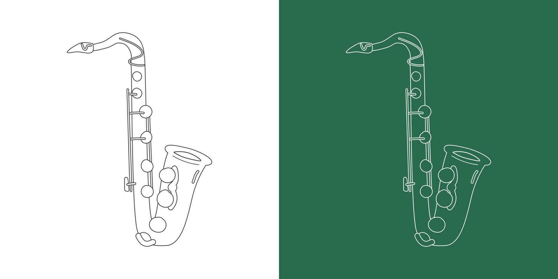 Tenor Saxophon Linie Zeichnung Karikatur Stil. Messing- Instrument Tenor Saxophon Clip Art Zeichnung im linear Stil isoliert auf Weiß und Tafel Hintergrund. Musical Wind Instrument Clip Art Konzept Vektor
