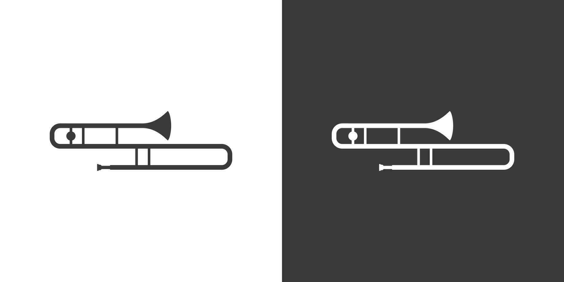 Posaune eben Netz Symbol. Tenor Posaune Logo Design. Messing- Instrument einfach Posaune Zeichen Silhouette Symbol mit umkehren Farbe. Posaune solide schwarz Symbol Vektor Design. Musical Instrumente Konzept