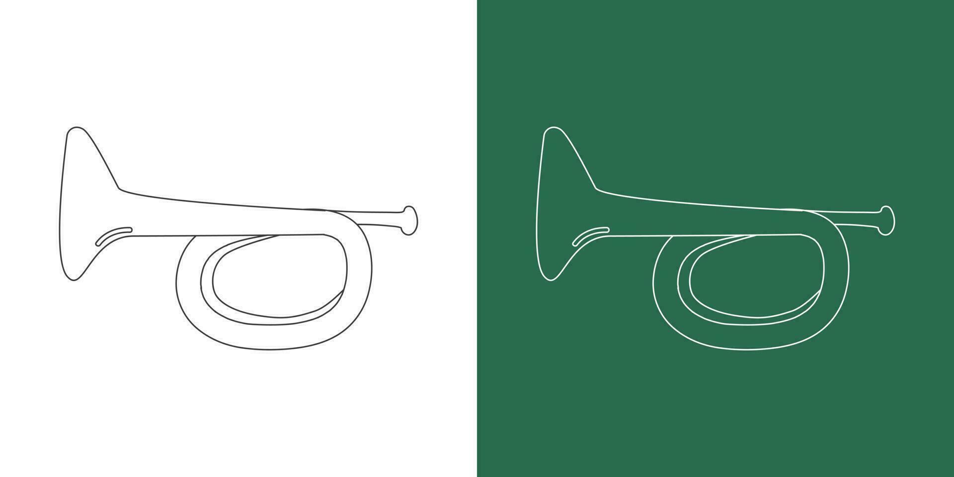 Horn Linie Zeichnung Karikatur Stil. Messing- Instrument Horn Clip Art Zeichnung im linear Stil isoliert auf Weiß und Tafel Hintergrund. Musical Wind Instrument Clip Art Konzept, Vektor Design